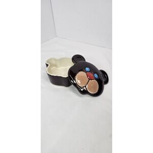 Vintage Teddy Bear Ceramic Trinket Box Brown Bear Lidded Dish Cute Decor